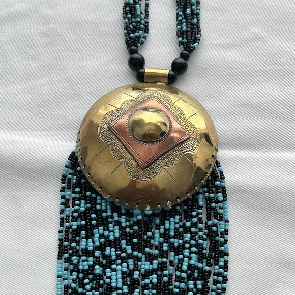 Light Blue and Black Antique Handmade African Necklace - Picture 4 of 6